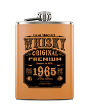  1965 Reserva Flask Whiskey<br>200ml  200ML Drink high quality spirits in a reusable stainless steel hip flask, easily fits in your coat jacket, back pocket or purse! This delicious version is our Rye Blended Canadian Whiskey!<br><br />A smooth, supple entry and medium-bodied palate with clean fruity, aged-rum-barrel and buttery vanilla flavors. Finishes smooth with vanilla cake and slight nuttiness.