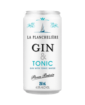  La Plancheliere Gin And<br>Tonic Can 250ml  250mL A blend of La Planchelière Original Gin and Tonic. Tasting notes: Zesty Gin with notes of juniper, blended with traditional tonic water. Light and refreshing on the palate.