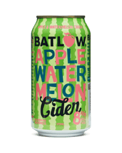  Batlow Cider Watermelon<br>375ml  375mL An 8% Hard Cider that’s been made using a blend of Batlow Apples from the Snowy Mountains of New South Wales, Australia and Natural Watermelon Juice. The cider delvers a Watermelon sweetness upfront and an apple softness to balance. No nasties, just darn good stuff! You Bewdy. Batlow Cider Co. In 2011, Batlow Cider Co, was formed with the vision of creating 'Australia's Favourite Cider' made from fresh crushed Batlow Apples, 'Australia's Favourite Apples'. Usingbest cider making practices, the t