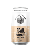 Coldstream Brewery Pear And<br>Apple Cider 330mL Coldstream pear and apple cider is a medium sweet style loaded with real pear character, light in the mouth, sparkling with a clean moreish finish. Made from 100% Victorian grown pears and fermented in the Yarra Valley