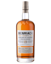  Benriach 21yo Speyside<br>Single Malt Scotch... 700ML This exqusite single malt has been crafted from a combination of peated and unpeated spirit and four cask matured for at least twenty one years in bourbon barrels, virgin oak, Bordeaux red wine and sherry casks. Creating an elegant and richly layered single malt.<br> Tasting Notes<br> Colour<br> Honey gold<br> Aroma<br> Berry fruit, orchard apple, wild honey, mountain oak spice<br> Taste<br> Candied grape, cocoa, smoked pine nut, pear, honey smoke<br>Finish<br>Honey smoke finish. Smoke Level: El