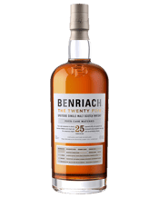  Benriach 25 Yo Single Malt<br>Scotch Whisky... 700ML The whisky from each cask type, imbued with particular flavour characteristics, is then expertly married together to create a sumptuous single malt, layered with baked fruit, honey malt and toasted oak spice with a long, rich, caramelised smoke finish. All in perfect balance.