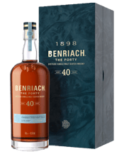  Benriach The Forty Speyside<br>Single Malt Scotch... 700ML Drawing upon decades of experience, our Master Blender Rachel Barrie has skilfully combined some of our rarest malt to create Benriach The Forty. Fine bourbon casks made from American oak have gradually developed exquisite notes of honeyed pomelo and ripe stone fruits. This intricate character is interwoven with dark notes of chocolate, rich plum, and smooth walnut from port casks sourced from the Douro Valley in Portugal. The result is the ultimate expression of our signature, luscious, fruit-l