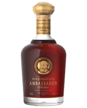  Diplomatico Ambassador<br>Selection Rum... 700ML Diplomatico Ambassador rum is an exquisite rum crafted from the distillery’s best rum reserves. After a minimum of twelve years of aging in white oak casks, until optimal maturity is achieved, the rums are aged for two additional years in Pedro Ximenez sherry casks, contributing to Ambassador’s complex sensory profile. This incomparable rum features aromas reminiscent of port wine, dried fruits and cigar boxes. It is complex on the palate with cinnamon, nutmeg and toasted oak notes leading onto