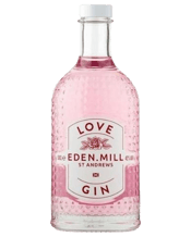  Eden Mill Love Gin 500ml  500mL Key Botanicals: Juniper berries, angelica, coriander, rose petal, hibiscus, elderberry, goji berry, raspberry leaf, and rhubarb root. Nose: A soft subtle juniper on the nose with a rich touch of warm spiced berries. Sweet vanilla and green fruits finishing in with delicate citrus, pink grapefruit, and rose petal water. Palate: A warming spirit with juniper and rhubarb spice that mellows. Softly sweet ripe berries then hints of freeze dried dark fruits, touches of rhubarb and custard sweets, with
