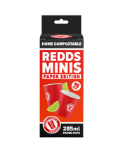  Redds Home Compostable Paper<br>Mini Cups 285ml  285ML Fun-sized red cups perfect for parties, BBQs, or casual get-togethers. Made from sustainably sourced paper and fully home‑compostable, each carton contains 180 cups in biodegradable packaging — easy to use, easy to clean up, and eco-friendly.