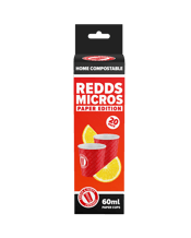  Redds Home Compostable Paper<br>Micros Shot Cup... 60ML Tiny but mighty! Redds Paper Micros are 60 ml shot-sized cups for tastings, shots, or portioned drinks. Fully home‑compostable and sustainably made, each carton contains 240 cups in biodegradable packaging. Perfect for parties or sampling sustainably.