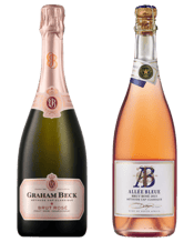  Allée Bleue & Graham Beck<br>Duo Pack - Allée... 750ML Allée Bleue Brut Rose MCC Sparkling Wine&nbsp;(12% Alc per Vol) 750mL<br>62% Pinot Noir, 38% Pinotage<br>A fresh and lively MCC filled with flavours of strawberries, rose petals and candyfloss. The palate is clean and refreshing with great balance and zesty minerality. A great sparkling wine for those special friends and moments in life.<br> Made in the traditional way, this sparkling wine is blended only using the cuvee (first pressings). A blend of Pinot Noir & Pinotage is used to emphasize th