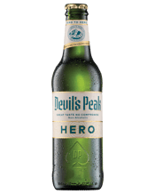  Devil's Peak Hero Original<br>Non Alcoholic... 330ML So you don’t want the alcohol...but you do want the real taste of a crafted, authentic, premium beer?<br>With those crisp, hoppy beer flavours, aromas and mouthfeel. Yep. We get it. And we heard you. Just crack open a non-alcoholic Devil’s Peak Hero and be prepared to be surprised. Very surprised. This is a real beer. With a real beer taste. All that’s missing is the alcohol. It will blow your mind, not your resolutions.&nbsp;Hero’s has only 36 calories (92% less) and 10g carbs (60% less) than o