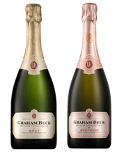  Graham Beck Duo Pack Brut Nv<br>& Brut Rosé Nv  750ML Brut NV (12% Alc per Vol) 750mL<br />53% Chardonnay, 47% Pinot Noir<br />Affectionately dubbed the “President’s Choice”, the Brut NV was served at both Nelson Mandela’s inauguration and to celebrate Barack Obama’s presidential nomination.<br />Light yeasty aromas, limey fresh fruit on the nose and rich creamy complexity on the palate.<br />This Brut NV is intended to cleanse the palate, stimulate the taste buds and entice you to progress to the ‘next level’ in your tasting journey as you savour
