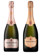  Graham Beck Duo Pack Graham<br>Beck Brut Rose And... 750ML Brut Rose NV (12% Alc by Vol) 750mL<br>Pinot Noir 50%, Chardonnay 49%, Muenier 1%<br>Exuberance, flair and elegance in abundance are all hallmarks of this charming and exhilarating Rose Cap Classique. Hints of oyster shell, fresh lavender and subtle flavours of red berries.<br>Pinot Noir Rose (11.5% Alc by Vol) 750mL<br>Pinot Noir 90%, Chardonnay 10%<br>A pioneering first for South Africa, whereby both varietals, Pinot Noir and Chardonnay, were whole bunch pressed together – the delightful salmo