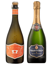  Graham Beck & Steenberg Duo<br>Pack Steenberg... 750ML STEENBERG SPARKLING SAUVIGNON BLANC 750ML<br />Fresh, fruity and floral with a dazzling mousse created by a short fermentation period in the bottle.<br />This Sparkling Sauvignon Blanc is made to be fun, fruity and fresh. The nose is full and intense with aromas of granadilla, summer melons and a hint of lime. The palate is light and smooth yet with a zippy acidity to lift the tropical flavours of pineapple, pear and guava. A fresh brightness rounds off a delicious and refreshing sparkling wine,