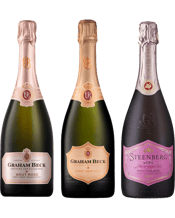  Graham Beck & Steenberg Trio<br>Pack Graham Beck... 750ML GRAHAM BECK BRUT ROSÉ NV 750ML<br />Pinot Noir 50%, Chardonnay 49%, Muenier 1%<br />Exuberance, flair and elegance inabundance are all hallmarks of this charming and exhilarating Rosé Cap Classique. Hints of oyster shell, fresh lavender and subtle flavours of red berries.<br />GRAHAM BECK PINOT NOIR ROSÉ 750ML<br />Pinot Noir 90%, Chardonnay 10%<br />A pioneering first for South Africa, whereby both varietals, Pinot Noir and Chardonnay, were whole bunch pressed together – the delightful salmon-p