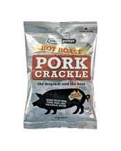  Poppa Porkys Hot Roast Pork<br>Crackle (36 X 25g)  25g Made in Australia using real Australian Pork and delicious spices Ingredients:&nbsp;Pork Rind [73%}, Cottonseed Oil, Salt, Wheat Flour, Hydrolysed Vegetable Protein (Soy) [Vegetable Oil], Flavour Enhancers (621, 635), Maltodextrin, Dextrose (Wheat), Inactive Dried Yeast, Spice, Anti-Caking&nbsp; Agent (341), Flavouring (Wheat), Canola Oil, Food Acid (330). Made in Australia from at least 78% Australian ingredients.
