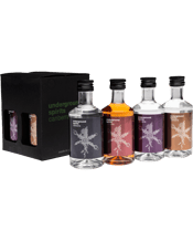  Underground Spirits<br>Underground... 200ML The perfect gift for spirit lovers! Our Underground Spirits stylish mini cube featuring our four signature spirits; Underground Gin, Underground Vodka, our Caramel Vodka and our Shiraz Gin with Tasmanian Pepperberries. The gift pack is 4 X 50mL bottles and let's you try our four most talk about products!