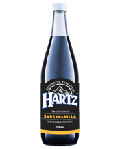  Hartz Sarsparilla Cordial<br>750ml X 8  750mL Bottled in Tasmania. Traditional Sarsaparilla flavoured cordial syrup. Our unique Sarsaparilla cordial is perfectly mixed with still or sparkling water. Enjoy cold as a refreshing thirst-quenching drink.