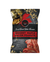  Wicked Nuts Whiskey Maple<br>Bacon Peanuts  120g Whiskey Maple Bacon Peanuts &nbsp;Bacon makes everything better! Teamed up with Hand-Infused Tennessee Whiskey Peanuts and roasted with sweet Maple syrup for a crispy crunch. At Wicked Nuts we know that Alcohol and Nuts have always been the perfect&nbsp; combination . We infuse locally grown peanuts with your favourite drinks, freshly kettle roast them in small batches and use quality ingredients to handcraft crunchy and exciting snacks.