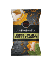  Wicked Nuts Ginger Beer &<br>Curry Peanuts  120g Wicked Nuts Curry Peanuts. We combine together local craft Ginger Beer and Malaysian style curry spices. Kettle roasted together in a copper kettle over high heat until the perfect combination of curry bite and peanuts crunch is acheived. Only roasting in small batches can provide the hand crafted style and curry bite that Wicked Nuts Curry peanuts will provide.