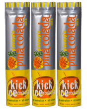  Kick Ice Cocktails Pack - 3<br>Pineapple... 1.7L Frozen Kick Ice Cocktails made easy - no chopping, no mess.<br />Simply add water alcohol, then stir, freeze &amp; squeeze!<br />Real fruit, no preservatives, no artificial flavours or colours.<br />350ml of Alcohol added and each bag makes 1.7 litres.<br />Suggested Alcohol - White Rum, Tequila or Vodka.<br />If you love coconut, you can mix 1 2 white rum and 1 2 Malibu!