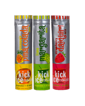  Kick Ice Cocktails Pack -<br>Daiquiri,... 1.7L Frozen Kick Ice Cocktails made easy - no chopping, no mess.<br />Simply add water alcohol, then stir, freeze squeeze!<br />Real fruit, no preservatives, no artificial flavours or colours<br />350ml of Alcohol added and each bag makes 1.7 litres<br />Suggested Alcohol - White Rum, Tequila and Vodka.