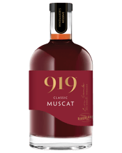  919 Riverland Classic Muscat<br>500ml  500ML 919 Classic Muscat is dark amber in colour with golden and crimson hues, and a viscosity which leaves church windows on the glass. The nose is intense and floral, with rose petal, zesty citrus, raisins and spices, honey, cold tea and malt notes. The palate is luscious, complex and intense with rose, honey malt, Christmas cake and spicy flavours balanced by a full, long and harmonious palate and sweet, flavoursome finish.