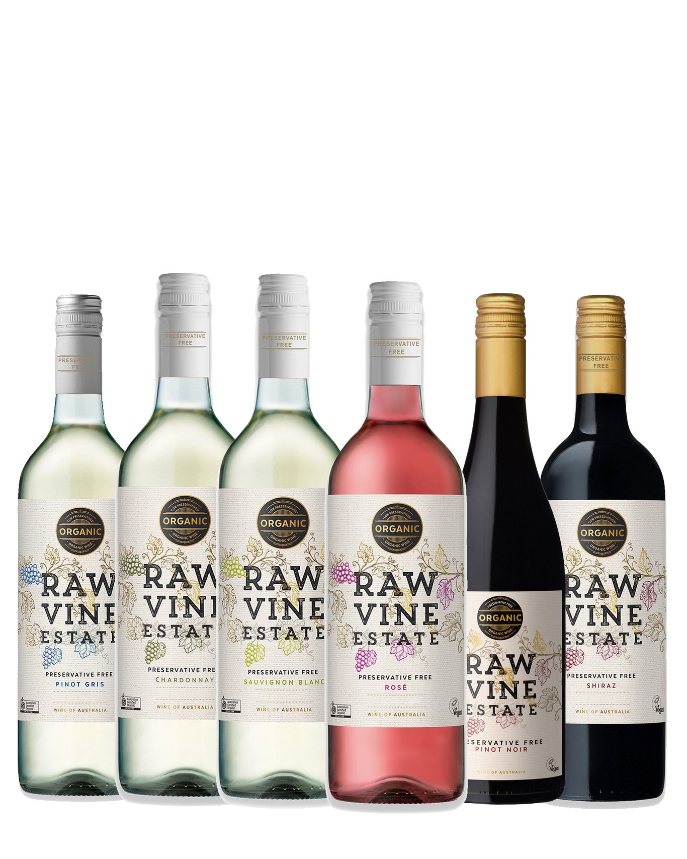 Buy Raw Vine Estate Preservative Free Mixed Varietal Of 6 White, Rose & Red Wines Online (Low