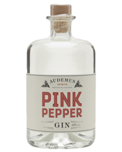  Audemus Pink Pepper Gin 44%<br>500ml  500mL Gin made in a glass still (RotoVap). Distilled at very low temperature and pressure.&nbsp; An intensely aromatic and bold gin. Bright and spicy notes of pink peppercorns and juniper, balanced with the warmth of honey, tonka and vanilla. Pink Pepper Gin is handcrafted and intricately designed to evolve over time, both in the glass and in the bottle.
