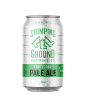  Stomping Ground Footloose<br>Alcohol Free Pale... 355ML Live Footloose and fancy free! Brewed without shortcuts, this refreshing alc-free pale ale has tropical hop character and gentle bitterness. Go on, kick off your Sunday shoes!