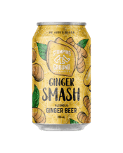  Stomping Ground Ginger Smash<br>Can 355ml  355ML Joining our award winning Smash range, Ginger Smash brings a new style to our deliciously refreshing range of not-so-beery beers!<br>Analcoholic ginger beer,brewed with natural ingredients and no added sugar,Ginger Smash is refreshingly zesty with a lively ginger spice,a tangy finish and balanced sweetness. CONTAINS WHEAT.