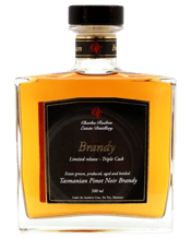 Charles Reuben Estate<br>Tasmanian Pinot... 500ML Inspired by the great Armagnac and Cognac regions Charles Reuben Estate selected some of their finest estate grown single vineyard Tasmanian Pinot Noir to produce this truely unique paddock to glass brandy. This spirit matured in New American Oak and Bourbon casks for 3 years giving this limited release a unique flavour profile of soft elegant wine, vanilla and spice. The result is a well balanced and smooth Brandy that is true to the land where it was created with no artifcial colouring or flav