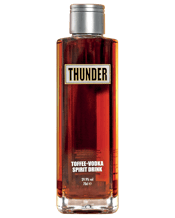 Thunder Toffee Vodka 700ml 700ML Award winning 5 times distilled wheat grain Vodka blended with toffee made from all-natural ingredients standing at 29.9%. Lolly caramel on the eye, simplicity of ingredients makes all the difference when retaining that subtle combination of deep, thick creamy toffee against the vodka.<br>Serve cold as a shot, over ice or in a cocktail.