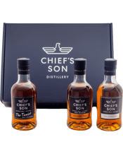  Chief’s Son Distillery Gift<br>Pack 200ml  200ML Can't decide which of our beautiful whiskies you want to buy, or want to give a gift, then why not try this gift pack.<br> Our bottle strength Tanist gift pack comprises 3 x 200ml bottles of:<br> The Tanist 43% abv 200mL.<br> 900 Standard 45% abv 200mL.<br> 900 Sweet Peat 45% abv 200mL.