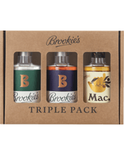  Brookie's Gin Triple Pack  200ML Brookie’s Triple Pack includes a200mL Brookie’s Byron Dry Gin,200mL Brookie’s Byron Slow Gin&amp;200mL Mac. by Brookie’s. Sample all the Brookie’s range in a cute 200mL triple pack, or give the gift brookie’s to someone special.<br>Brookie’s Byron Dry Gin is Distilled with native botanicals foraged from the heart of our rainforest and hand-crafted on our farm in the hinterland of Byron Bay. A beautifully balanced combination of the finest regional botanicals in a truly classic gin.<br>Brookie’s