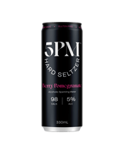  5pm Beverages Berry<br>Pomegranate Hard... 330ML 5PM Berry Pomegranate's all natural berry flavours are balanced with an intriguing hint of pomegranate flavour. This sweet, tart & fruity hard seltzer is the perfect refresher for any occasion.<br>5PM Hard Seltzers have all the flavour and none of the nasties – they are gluten free with zero sugar & zero carbs, served in a gorgeous, slimline can. 5PM Beverages are proudly Aussie owned and made.