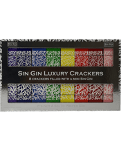  Sin Gin Luxury Crackers<br>400ml  400ML A beautiful box of Gin Christmas Crackers for your Christmas parties or to give as a Christmas gift.8 x 50ml bottles of Sin Gin: Pride, Lust, Sloth, Envy, Greed, Gluttony, rath and Perth Pink.Pride: A traditional juniper driven gin using brown cardamom and caraway that gives it a gentle smoky aniseed flavour.Lust:Lust contains juniper, coriander and cardamom. This soft and sensual gin is finished with loads of lemon myrtle giving it a unique Australian citrus flavour.Sloth:Huge juniper flavour w