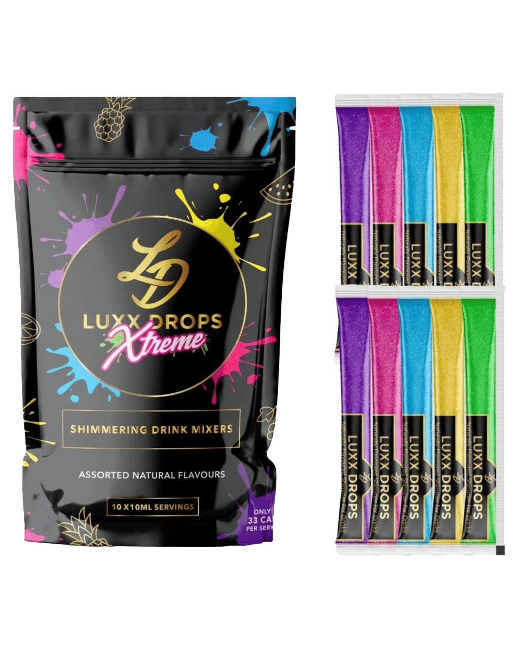 Luxxdrops Full Flavoured Shimmer Syrup Sachets Drink Mixer For Mocktails Cocktail Sodas And