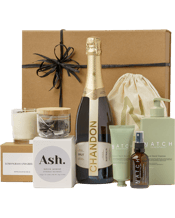  Ash Gifting Sparkling Gift<br>Hamper  750ML Hamper's curated from the heart, with love with a selection of&nbsp;quality, hand selected products including:<br>Chandon Brut – Rated 94 by James Halliday.<br>Natch Essentials Australian Made products made with a beautiful blend of ultra-hydrating essential oils and&nbsp;premium natural ingredients.<br>500mL Hand Cleanse<br>75mL Handbag Hand Balm<br>50mL Anti – bacterial Hand Sanitiser<br>Green Jasmine Pyramid Tea Bags packed in reusable jar<br>Lemongrass and Green Tea Candle<br>Personalised ca