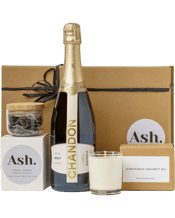 Ash Gifting Care Gift Hamper<br> 750ML Hamper's curated from the heart, with love with a selection of&nbsp;quality, hand selected products including:<br>Chandon Brut – Rated 94 by James&nbsp; &nbsp;Halliday.<br>Green Jasmine Pyramid Tea Bags packed in reusable jar.<br>Lemongrass and Green Tea Fragranced Candle.<br>Personalised card – at checkout you will be prompted to write a&nbsp; &nbsp;personal note to the recipient.