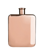  Viski Copper Plated Flask  Accommodates 6 o Curious how even the best liquor tastes better from a bright metallic flask. Plated in resplendent polished copper, each radiant six-ounce vessel is liquid-tight and crowned with a weighty, equally lustrous cap to hold any liquor you desire. Polished copper finish. Hand wash only. Material: Polished copper colour finish, stainless steel.