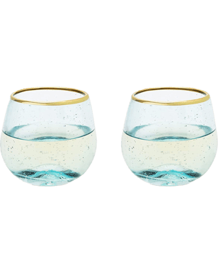 Twine Aqua Bubble Stemless Wine Glass Set