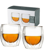  Viski Double Walled Spirits<br>Glass  1EA Take time to savor your liquor. The double-walled design of these tumblers maintains your gin or whiskey’s temperature and prevents condensation for a smooth sipping experience. Materials: Borosilicate glass. Care: Dishwasher safe. Set of 2. 251mL per glass.