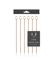  Viski Copper Cocktail Pick<br>Set   Pick your poison. Each copper cocktail pick in our classic set of six is finished with a small steel ring, ideal for propping an olive in your martini or a brandied cherry in your Manhattan. Polished copper finish. Hand wash only.<br>Material: Stainless steel, copper plating<br>SET OF 6.