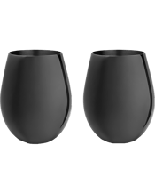  Viski Gunmetal Black<br>Stemless Wine Glasses   Savor Sauvignon Blanc and Chardonnay from an eye-catching pair of stemless tumblers, polished and perfectly rounded to fit the curve of your palm. These gunmetal-black-plated metal glasses collect and intensify the aromas of your drink, allowing you to fully appreciate its bouquet. Polished gunmetal black plating.<br>Material: stainless steel, polished gunmetal black electroplating.