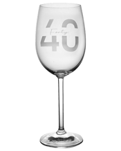 Personalised Favours Premium<br>Wine Glass Gift... 360mL Crafted from premium European glass, this is a timeless birthday gift for wine lovers. Each glass is neatly presented in a stylish black gift box. The glass has been carefully laser engraved with the text '40 Forty'. Measurements:- Wine Glass - (7.5 diameter x 21.5h cm Holds 360ml).