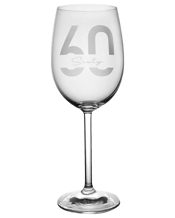  Personalised Favours Premium<br>Wine Glass Gift... 360mL Crafted from premium European glass, this is a timeless birthday gift for wine lovers.&nbsp; Each glass is neatly presented in a stylish black gift box. The glass has been carefully laser engraved with the text '60 Sixty'.&nbsp; Measurements:-&nbsp; Wine Glass - (7.5 diameter x 21.5h cm Holds 360ml).