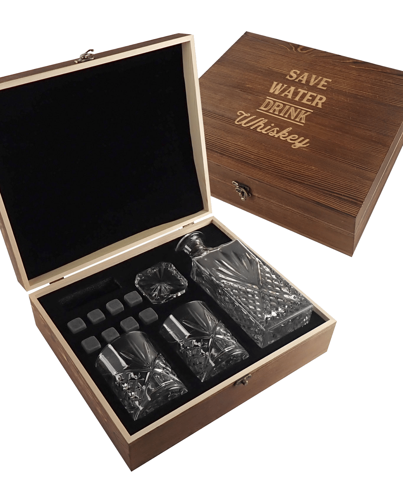 Buy Personalised Favours Wooden Gift Boxed Decanter, Glass & Stone Set