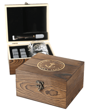 Wooden Gift Boxed Scotch & Stone Set - 'Whiskey Time'