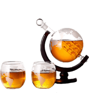  Unbranded Globe Decanter Set<br>With Glasses And... 850ML A statement gift with real 'wow' factor. This 3 piece globe decanter set is ideal for lovers of the good stuff. Each set includes a 850ml decanter with matching glasses.The luxurious decanter features a internal sailing boat.<br>The perfect way to display your favourite whiskey, bourbon or scotch.<br>Set Includes:-<br>1 x 850ml Etched Globe Decanter<br>2 x 300ml Etched Globe Whiskey Glasses