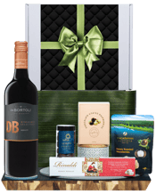  Hamper World De Bortoli Db<br>Merlot Gift Hamper... 750ML This gourmet hamper contains:<br>DeBortoli DB Merlot 750ml<br>So Moorish Raspberry Dusted Dark Chocolate Almonds 150g<br>Macadamia Australia Honey Roasted Macadamia 75g<br>Geelong Confectionary Chocolate Coated Raspberry 130g<br>Rinaldi Nougat 175g<br>All Packaged inside a Gift Box and finished with a decorative sleeve.