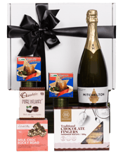  Hamper World Mitchelton<br>Sparkling... 750ML This Mitchelton Cuvee Hamper Contains:<br><br />House of Biskota Chocolate Fingers 200g<br><br />Latrobe Valley Rocky Road 75g<br><br />Chocolatier Pure Delight Assorted Chocolates 40g<br><br />Traditional Christmas Pudding 2 x 80g<br><br />Mitchelton NV Cuvee Sparkling 750ml<br><br />All 6 products are packaged in a White Gift Box and finished with Ribbon<br><br />Wine Profile:&nbsp;Distinct yet classic pale straw in colour with a bright gold lustre. This elegant and expressive blanc de blancs